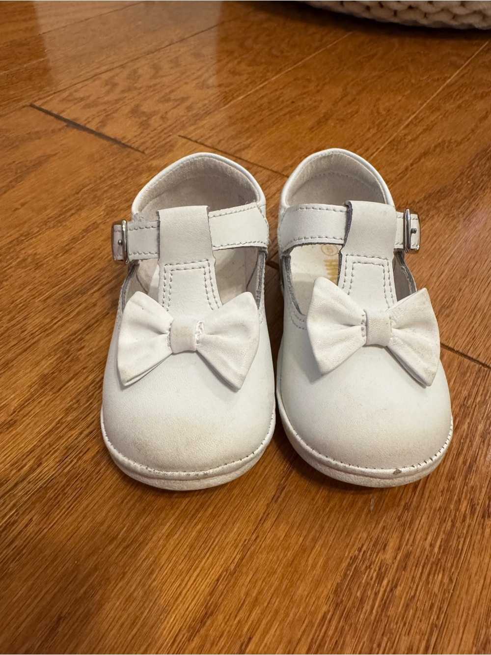 L’amour Angel White Bow T-Strap Kids Dress Shoes leather  5 walker